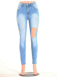 Women's Irregular Ripped Mid-rise Jeans - Thingy-London