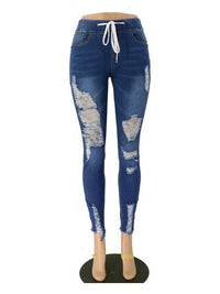 Women's Irregular Ripped Mid-rise Jeans - Thingy-London