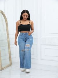 Women's Irregular Ripped Mid-rise Jeans - Thingy-London