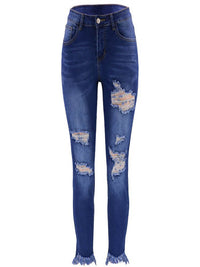 Women's Irregular Ripped Mid-rise Jeans - Thingy-London