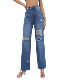 Women's Irregular Ripped Mid-rise Jeans - Thingy-London