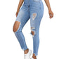 Women's Irregular Ripped Mid-rise Tight Jeans - Thingy-London