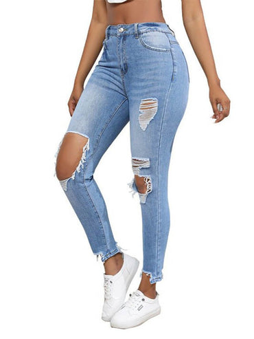 Women's Irregular Ripped Mid-rise Tight Jeans - Thingy-London