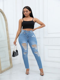 Women's Irregular Ripped Mid-rise Tight Jeans - Thingy-London