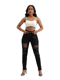 Women's Irregular Ripped Mid-rise Tight Jeans - Thingy-London