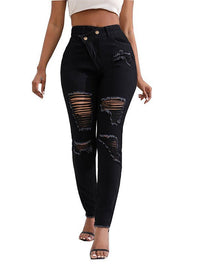 Women's Irregular Ripped Mid-rise Tight Jeans - Thingy-London