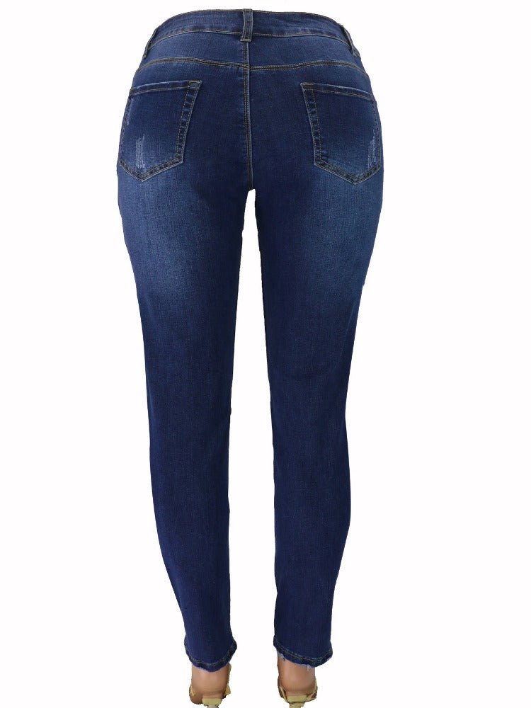 Women's Washed Blue Ripped Vintage Jeans - Thingy-London