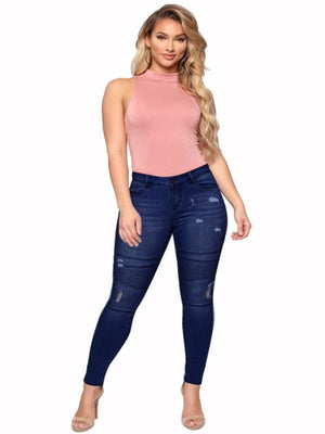 Women's Washed Blue Ripped Vintage Jeans