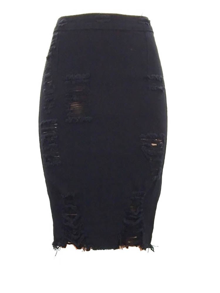 Women's Washed With Ripped Irregular Hem Denim Skirt - Thingy-London
