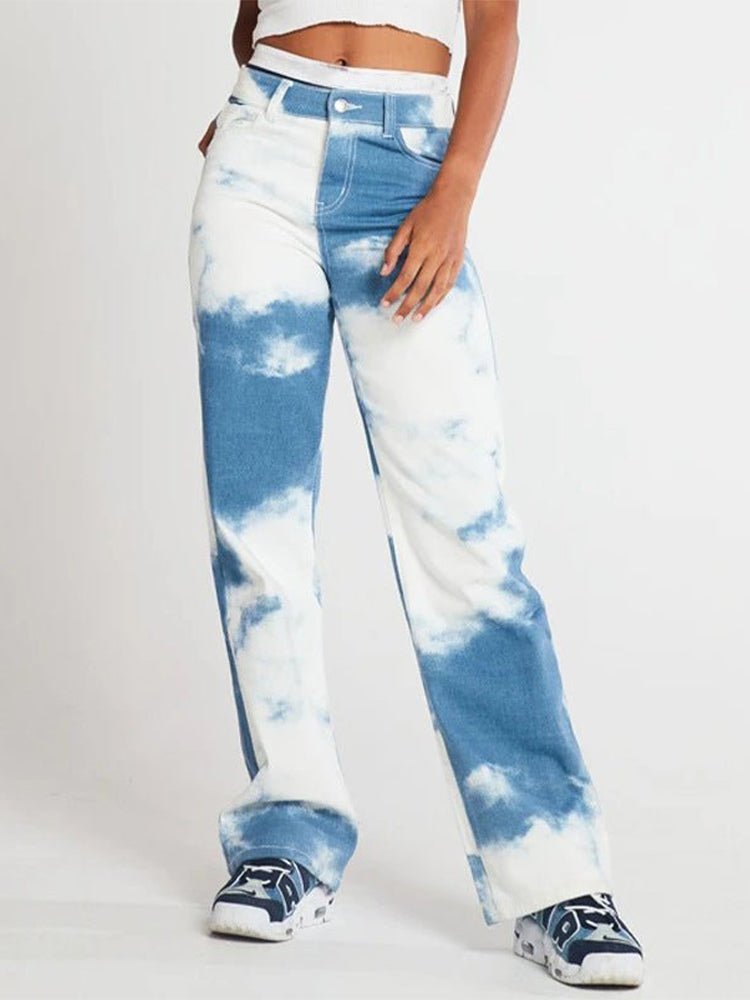 Women's white blue dyed Stretch Denim Skinny Jeans - Thingy-London