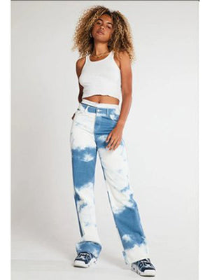 Weiß-blau gefärbte Skinny Jeans aus Stretch-Denim für Damen
